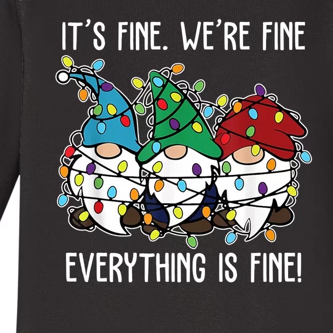 Its Fine Were Fine Everything Is Fine Gnome Funny Christmas Baby Long Sleeve Bodysuit