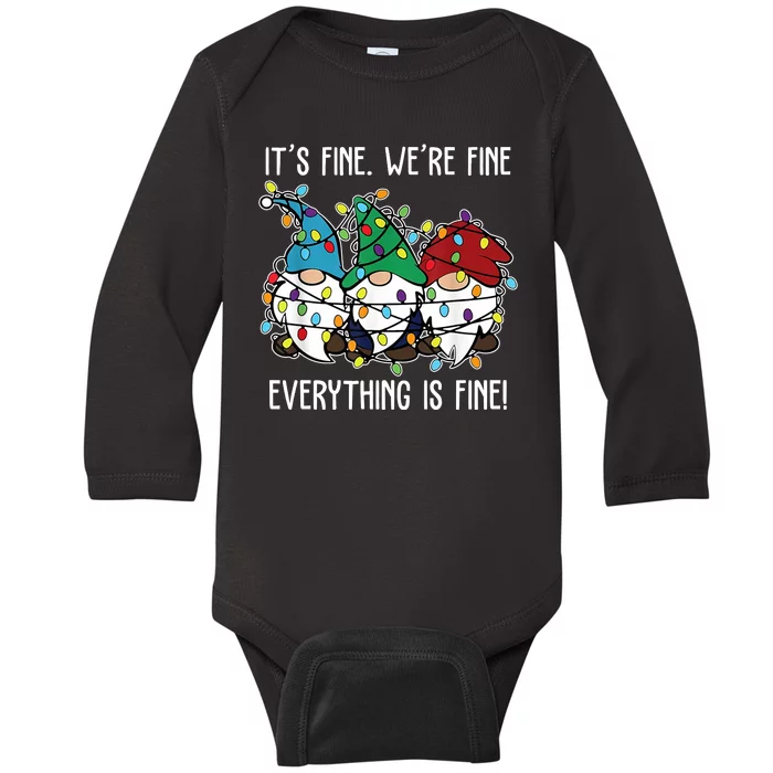 Its Fine Were Fine Everything Is Fine Gnome Funny Christmas Baby Long Sleeve Bodysuit