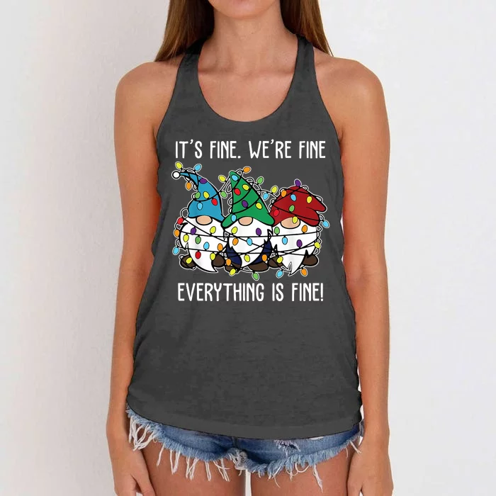 Its Fine Were Fine Everything Is Fine Gnome Funny Christmas Women's Knotted Racerback Tank