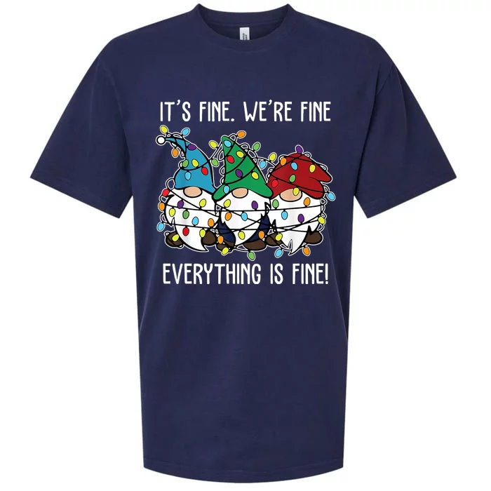 Its Fine Were Fine Everything Is Fine Gnome Funny Christmas Sueded Cloud Jersey T-Shirt