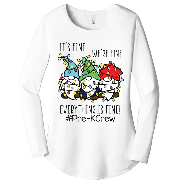 Its Fine Were Fine Gnome Prek Teacher Christmas Light Women's Perfect Tri Tunic Long Sleeve Shirt