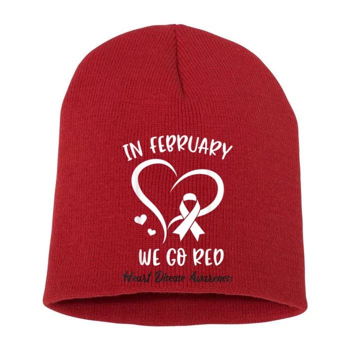 In February We Go Red American Heart Disease Awareness Short Acrylic Beanie