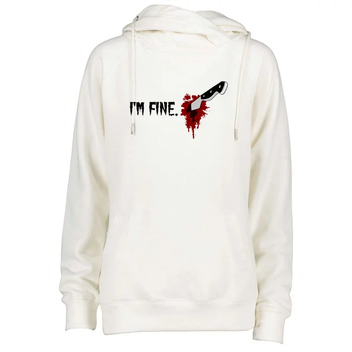 Im Fine With Blood Knife Halloween Funny Gift Womens Funnel Neck Pullover Hood