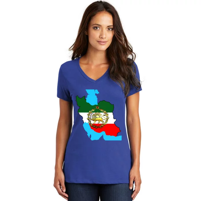 Iran Flag With A Golden Lion Women's V-Neck T-Shirt