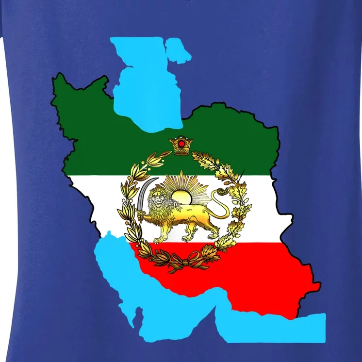 Iran Flag With A Golden Lion Women's V-Neck T-Shirt