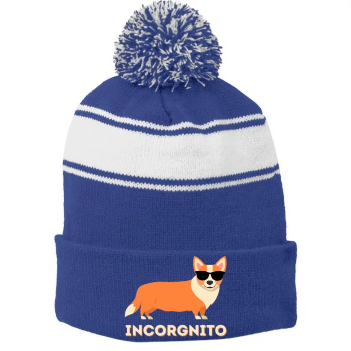 Incorgnito Funny Welsh Corgi Owner Dog Lover Stripe Pom Pom Beanie