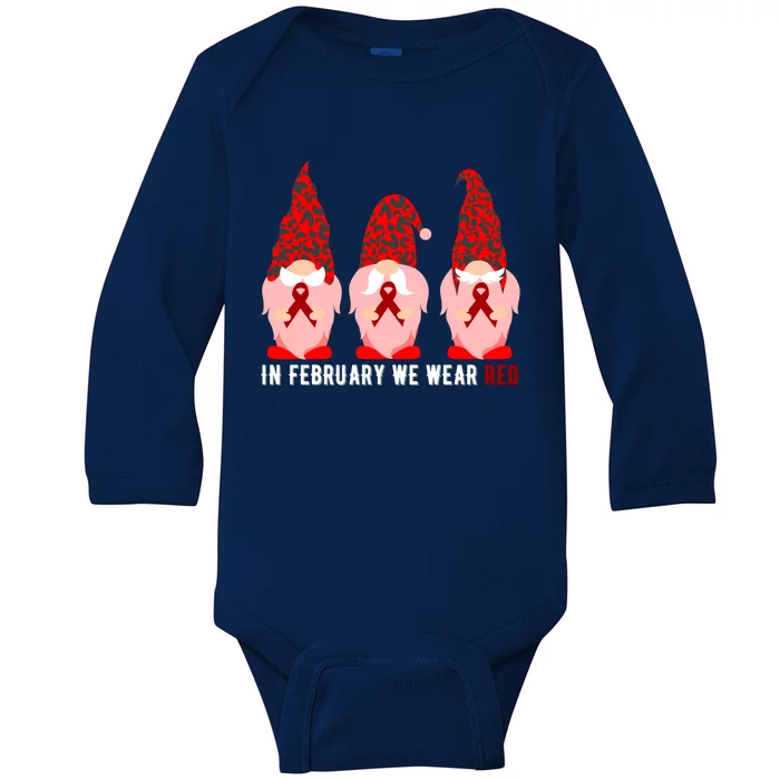 In February We Wear Red Heart Disease Awareness Month Gift Baby Long Sleeve Bodysuit