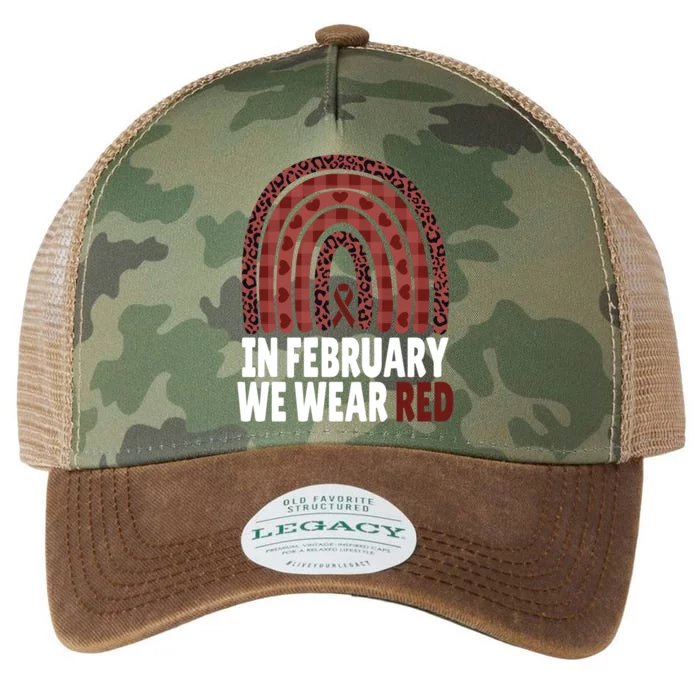 In February We Wear Red Heart Health Disease Awareness Month Cute Gift Legacy Tie Dye Trucker Hat