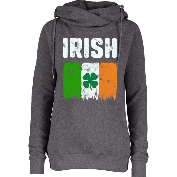 Irish Flag With A Shamrock (Vintage) Gift Irish Flag Gift Womens Funnel Neck Pullover Hood