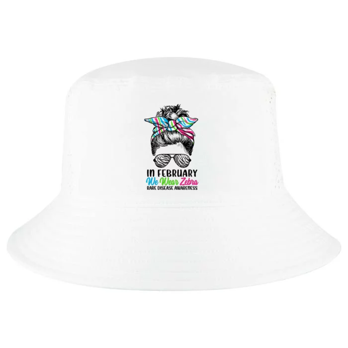 In February We Wear Zebra Messy Bun Rare Disease Awareness Cool Comfort Performance Bucket Hat