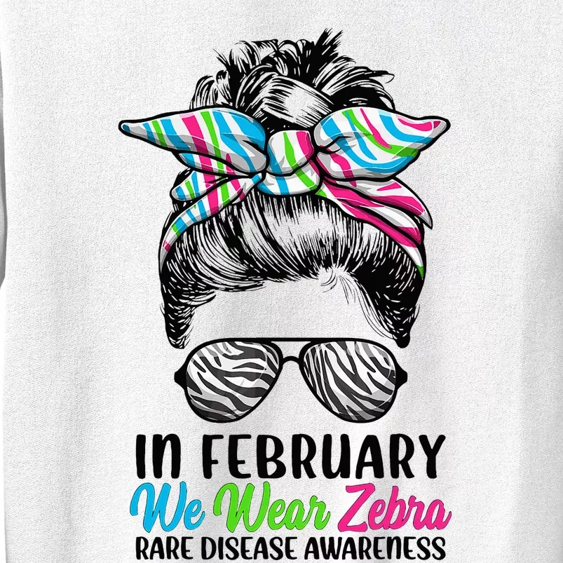 In February We Wear Zebra Messy Bun Rare Disease Awareness Sweatshirt