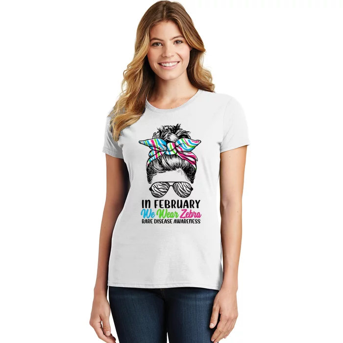 In February We Wear Zebra Messy Bun Rare Disease Awareness Women's T-Shirt