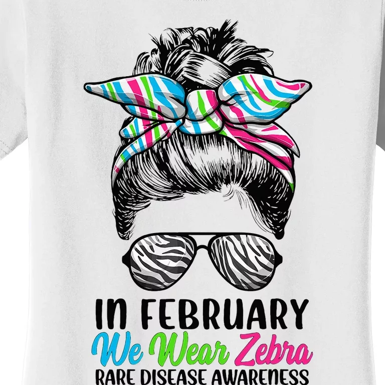 In February We Wear Zebra Messy Bun Rare Disease Awareness Women's T-Shirt