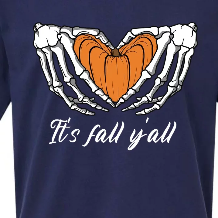 Its Fall Yall Skeleton Hand Pumpkin Heart Halloween Gift Sueded Cloud Jersey T-Shirt