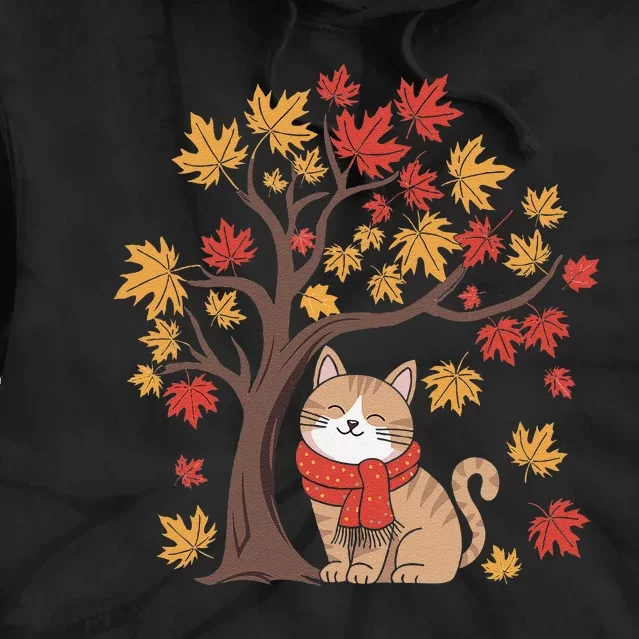 ItS Fall YAll Cat Leaf Fall Tree Happy Autumn Thanksgiving Tie Dye Hoodie