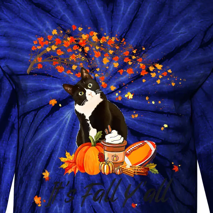 ItS Fall YAll Cute Black Cat Lovers Thanksgiving Halloween Tie-Dye Long Sleeve Shirt