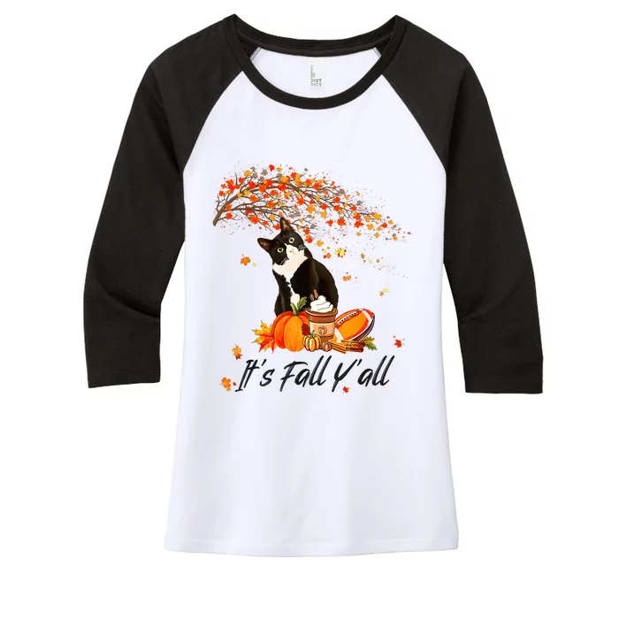 ItS Fall YAll Cute Black Cat Lovers Thanksgiving Halloween Women's Tri-Blend 3/4-Sleeve Raglan Shirt