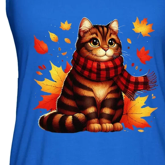 ItS Fall YAll Cat Leaf Fall Tree Hello Autumn Thanksgiving Ladies Essential Flowy Tank