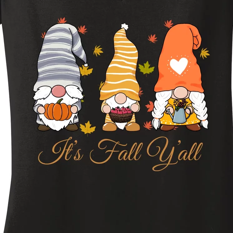 It's Fall Y'all Cute Gnomes Women's V-Neck T-Shirt