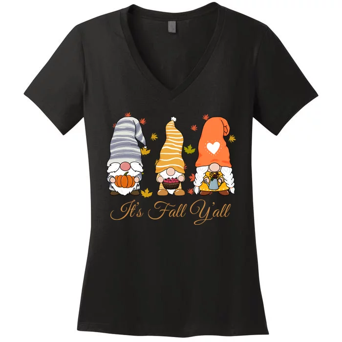 It's Fall Y'all Cute Gnomes Women's V-Neck T-Shirt