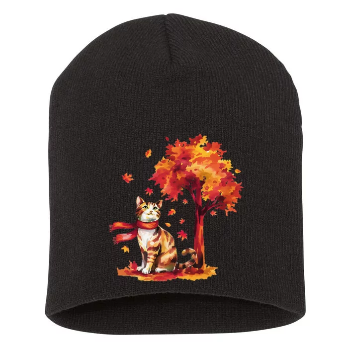 ItS Fall YAll Cat Leaf Fall Tree Hello Autumn Thanksgiving Short Acrylic Beanie