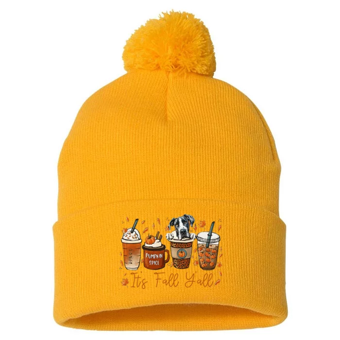 It’S Fall Y’All Great Dane Coffee Pumpkin Spice Latte Autumn Pom Pom 12in Knit Beanie