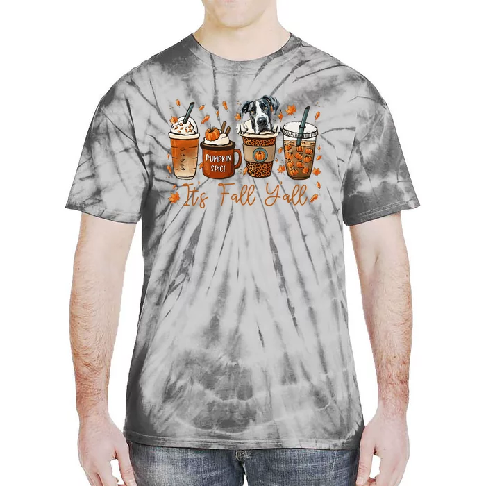 It’S Fall Y’All Great Dane Coffee Pumpkin Spice Latte Autumn Tie-Dye T-Shirt