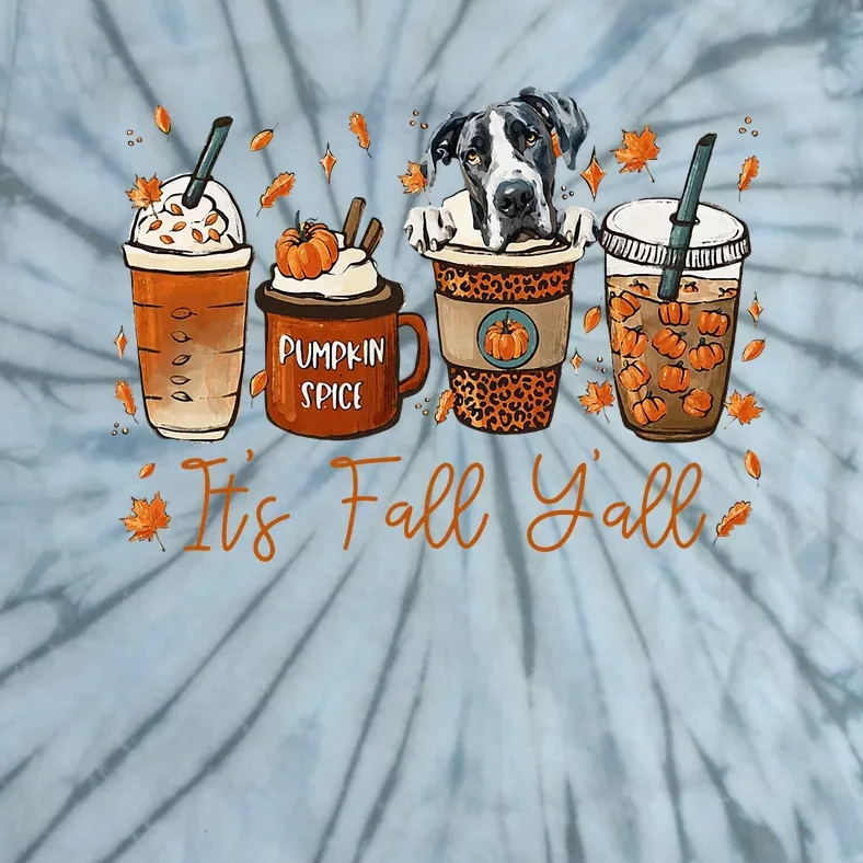 It’S Fall Y’All Great Dane Coffee Pumpkin Spice Latte Autumn Tie-Dye T-Shirt