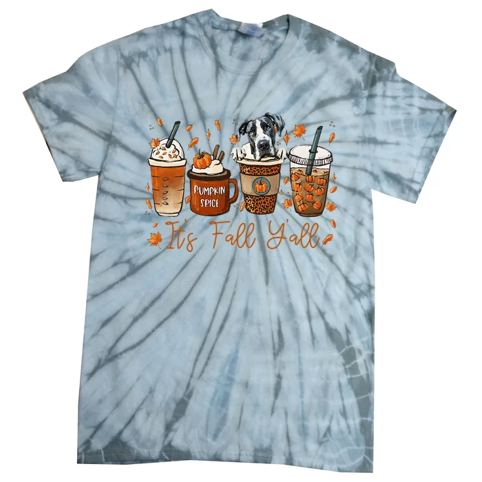 It’S Fall Y’All Great Dane Coffee Pumpkin Spice Latte Autumn Tie-Dye T-Shirt