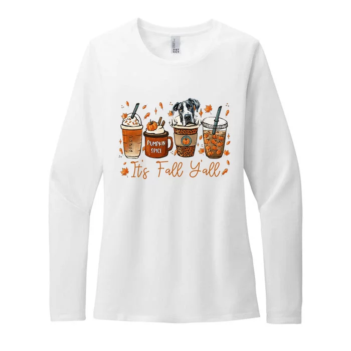 It’S Fall Y’All Great Dane Coffee Pumpkin Spice Latte Autumn Womens CVC Long Sleeve Shirt