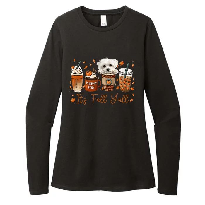 Its Fall Y’All Maltese Dog Coffee Pumpkin Spice Latte Autumn Womens CVC Long Sleeve Shirt