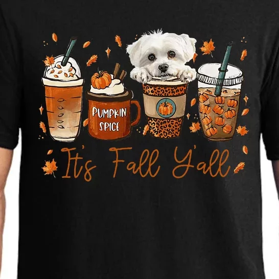 Its Fall Y’All Maltese Dog Coffee Pumpkin Spice Latte Autumn Pajama Set