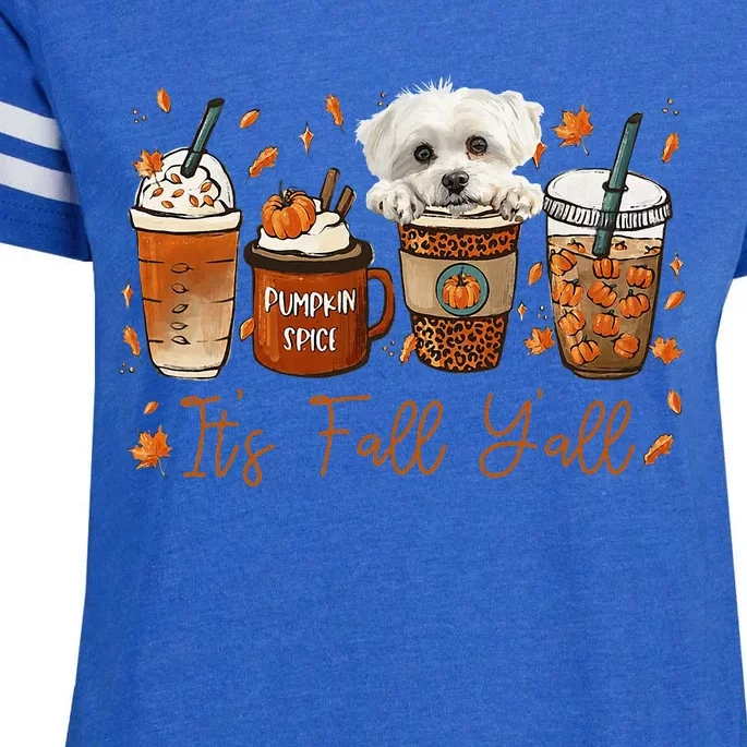 Its Fall Y’All Maltese Dog Coffee Pumpkin Spice Latte Autumn Enza Ladies Jersey Football T-Shirt