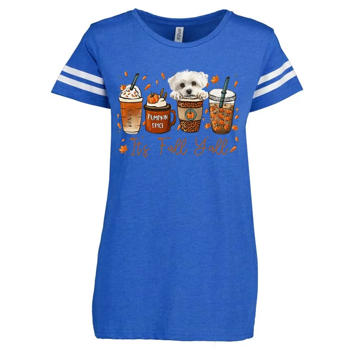 Its Fall Y’All Maltese Dog Coffee Pumpkin Spice Latte Autumn Enza Ladies Jersey Football T-Shirt