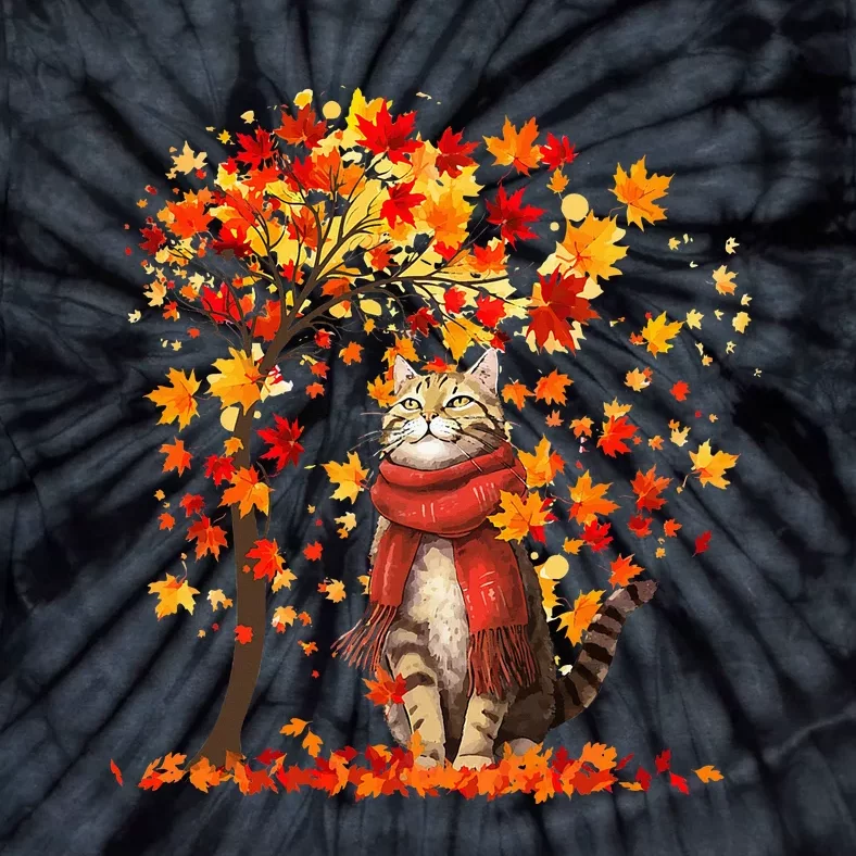 ItS Fall YAll Cat Leaf Fall Tree Hello Autumn Thanksgiving Tie-Dye T-Shirt