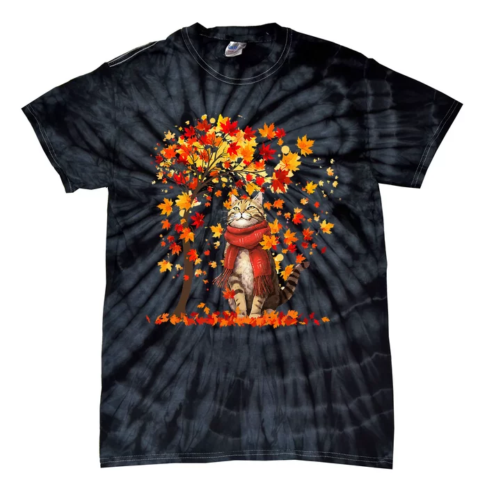 ItS Fall YAll Cat Leaf Fall Tree Hello Autumn Thanksgiving Tie-Dye T-Shirt