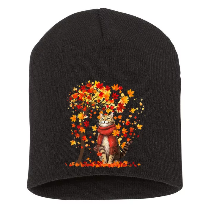 ItS Fall YAll Cat Leaf Fall Tree Hello Autumn Thanksgiving Short Acrylic Beanie