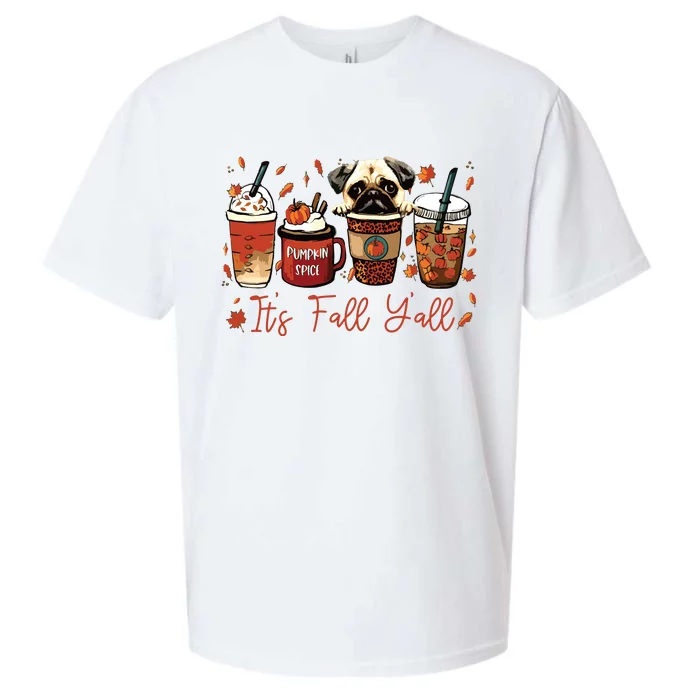 It’S Fall Y’All Pug Dog Coffee Pumpkin Spice Latte Autumn Sueded Cloud Jersey T-Shirt