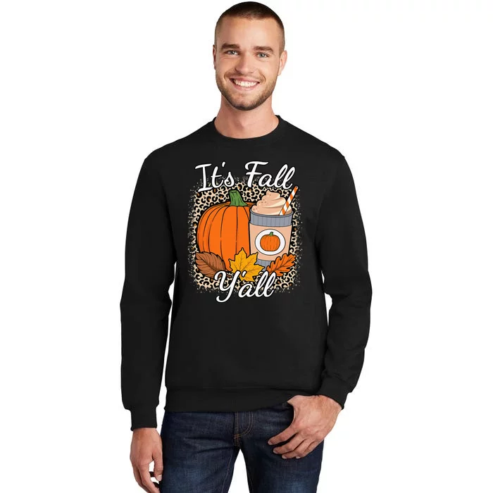 Its Fall YAll Leopard Print Pumpkin Autumn Women Tall Sweatshirt