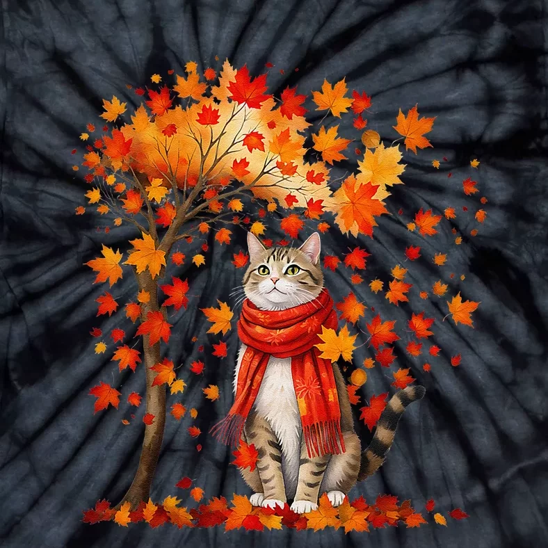 ItS Fall YAll Cat Leaf Fall Tree Hello Autumn Thanksgiving Tie-Dye T-Shirt