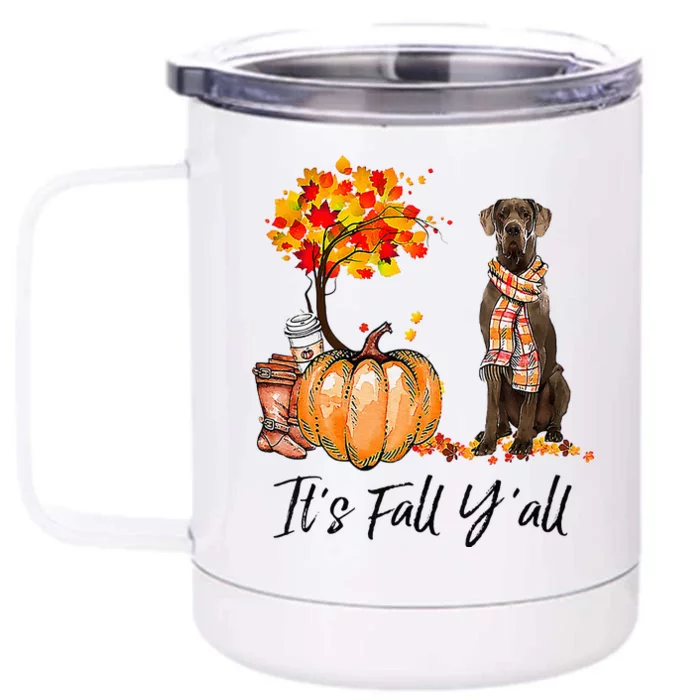 It's Fall Y'all Great Dane Dog Lovers Thanksgiving Halloween Front & Back 12oz Stainless Steel Tumbler Cup