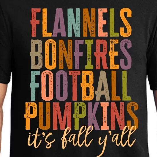 Its Fall Yall Flannels Bonfires Football Pumpkins Autumn Pajama Set