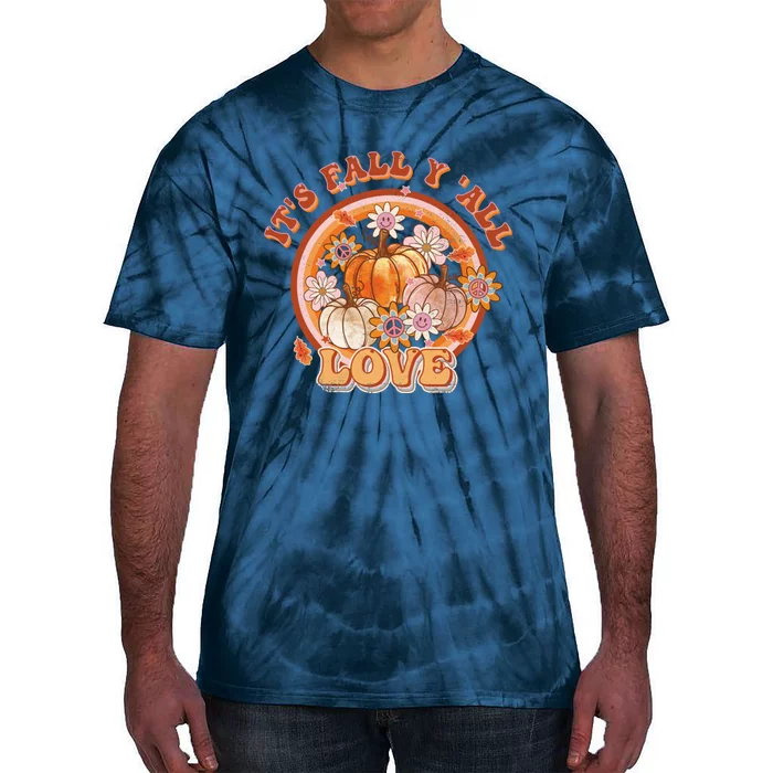 It's Fall Y'all Retro Pumpkin Love Fall Vibes Retro Flora Tie-Dye T-Shirt