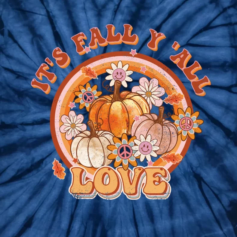 It's Fall Y'all Retro Pumpkin Love Fall Vibes Retro Flora Tie-Dye T-Shirt