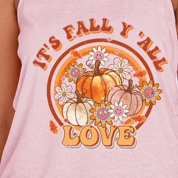 It's Fall Y'all Retro Pumpkin Love Fall Vibes Retro Flora Women's Knotted Racerback Tank