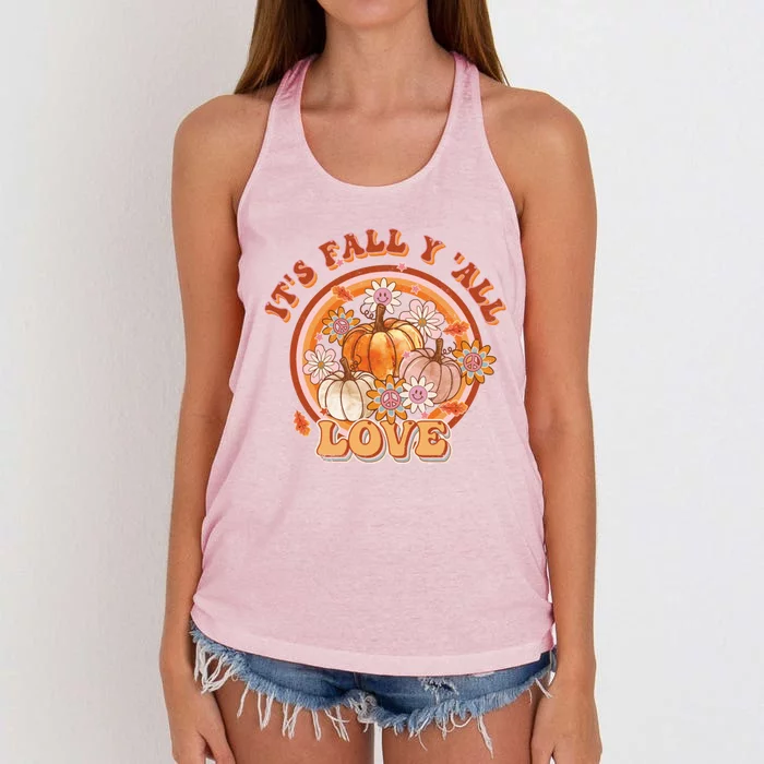 It's Fall Y'all Retro Pumpkin Love Fall Vibes Retro Flora Women's Knotted Racerback Tank