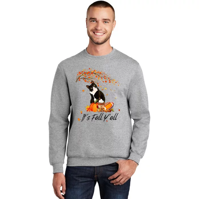 Its Fall Yall Cute Black Cat Lovers Thanksgiving Halloween Tall Sweatshirt