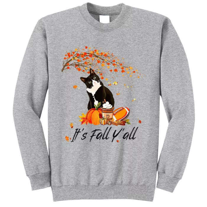 Its Fall Yall Cute Black Cat Lovers Thanksgiving Halloween Tall Sweatshirt