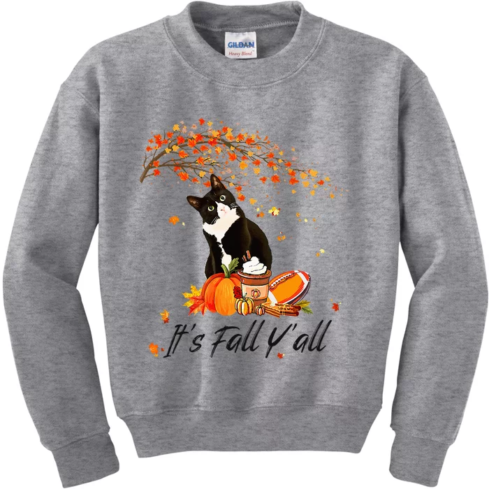 Its Fall Yall Cute Black Cat Lovers Thanksgiving Halloween Kids Sweatshirt