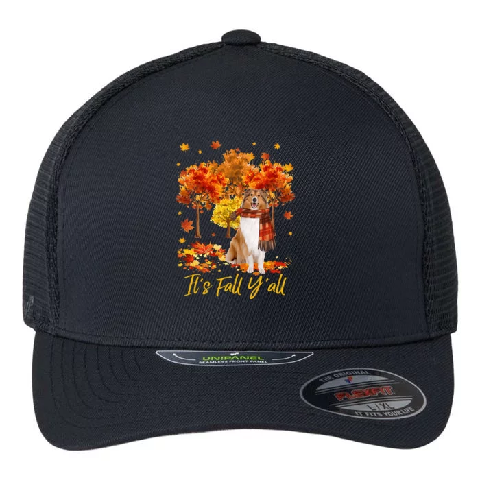 It's Fall Y'all Rough Collie Dog Tree Pumpkin Fall Autumn Flexfit Unipanel Trucker Cap